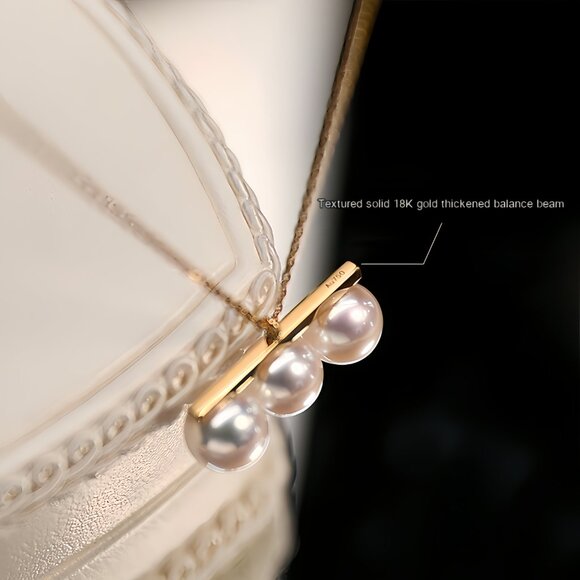 New 18k Yellow Gold Multiple Pearl Necklace Pendant - Picture 5 of 6